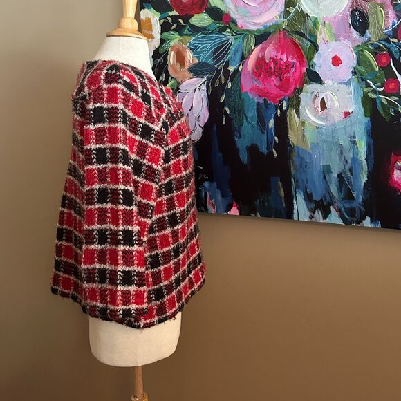 Christopher & Banks Red Plaid Textured Knit Jacket Women's Size Large - Picture 2 of 8